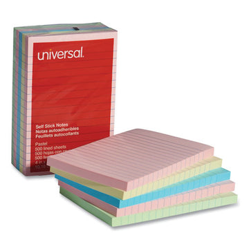 Universal® Self-stick Note Pads, 4 X 6, Lined, Assorted Pastel Colors, 100-sheet, 5-pk freeshipping - TVN Wholesale
